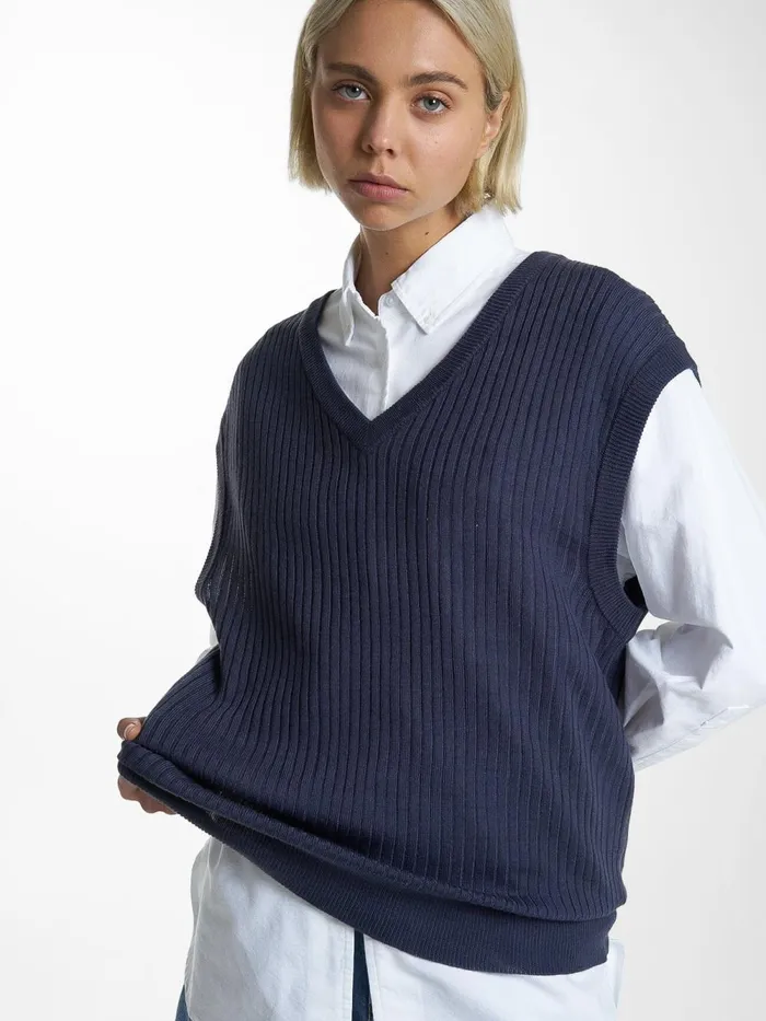 Womens Endless Knit Vest Station Navy Thrills Sweaters and Fleece