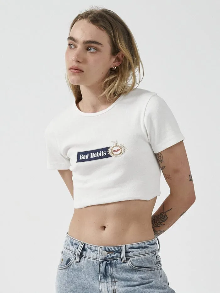 Womens Habitually Bad Baby Crop Tee Dirty White Thrills Tops and Tees
