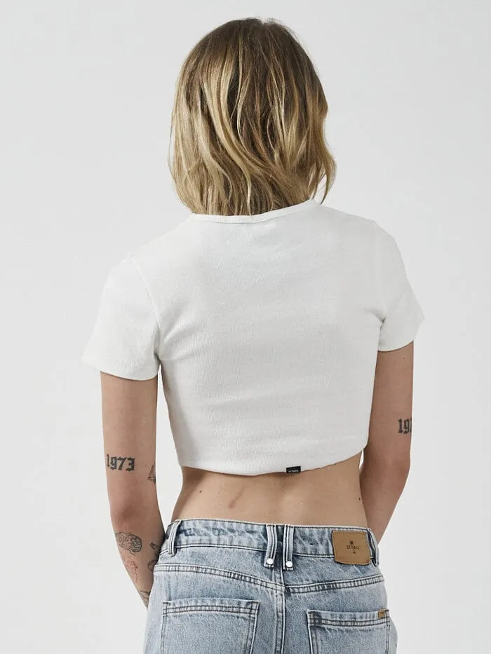 Womens Habitually Bad Baby Crop Tee Dirty White Thrills Tops and Tees