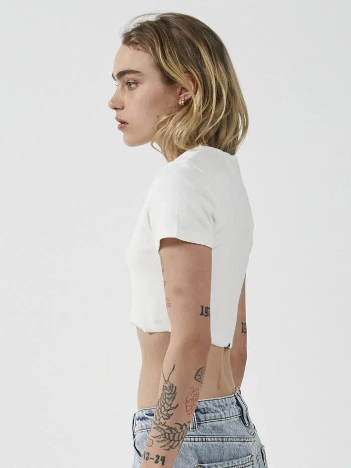 Womens Habitually Bad Baby Crop Tee Dirty White Thrills Tops and Tees