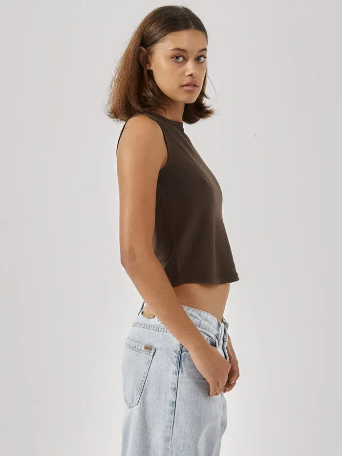 Womens Hemp Boat Neck Tank Postal Brown Thrills Tops and Tees