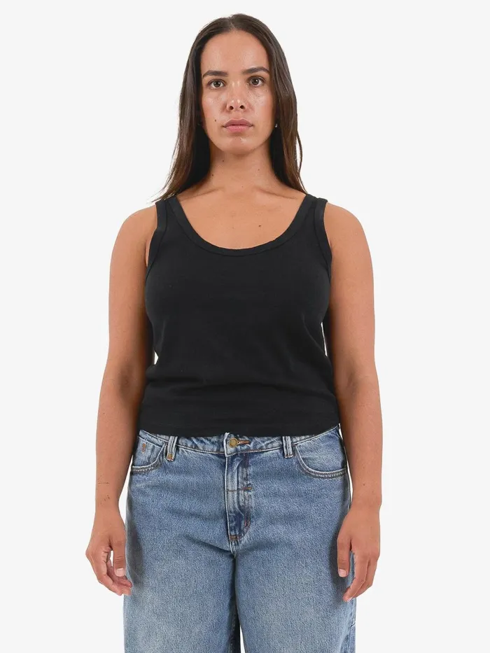 Womens Hemp Classic Tank Black Thrills Tops and Tees