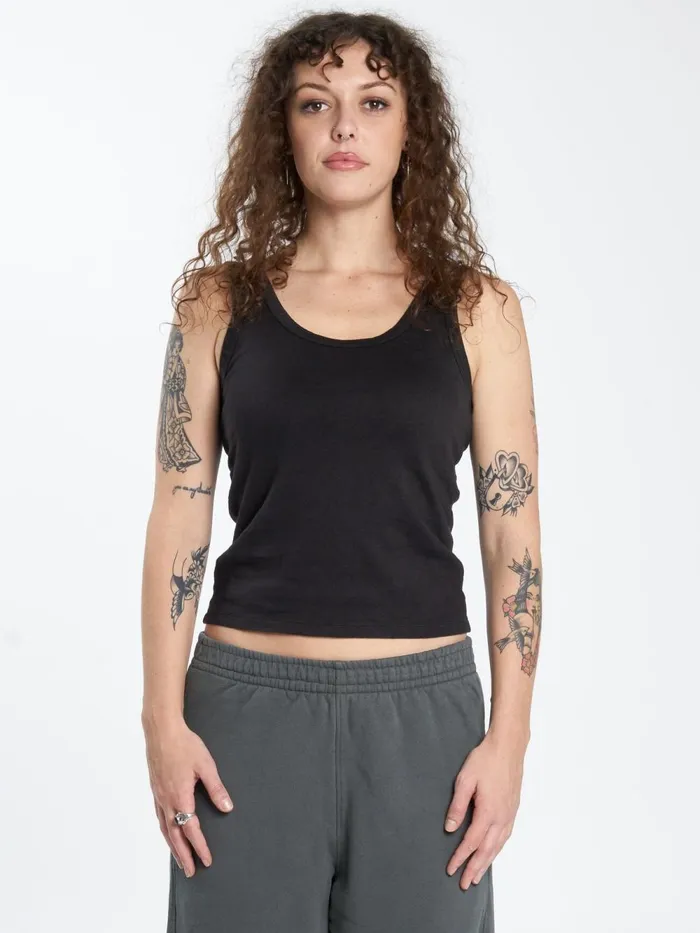 Womens Hemp Classic Tank Black Thrills Tops and Tees