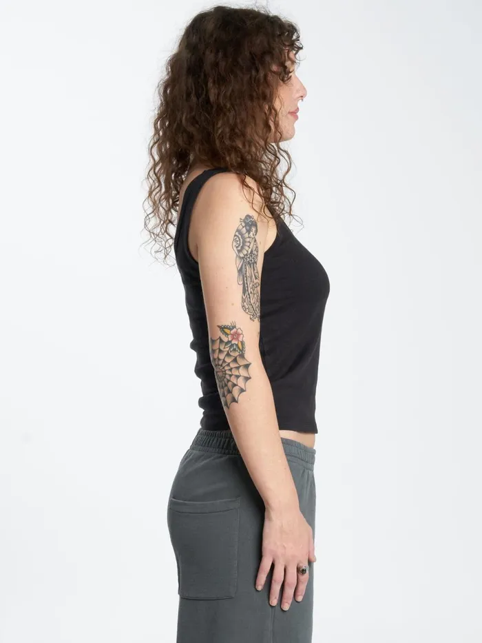 Womens Hemp Classic Tank Black Thrills Tops and Tees