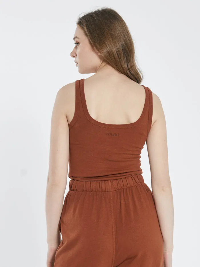Womens Hemp Retro Tank Coffee Thrills Tops and Tees