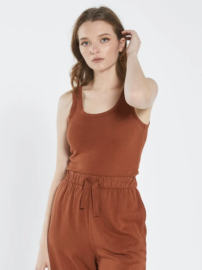 Womens Hemp Retro Tank Coffee Thrills Tops and Tees