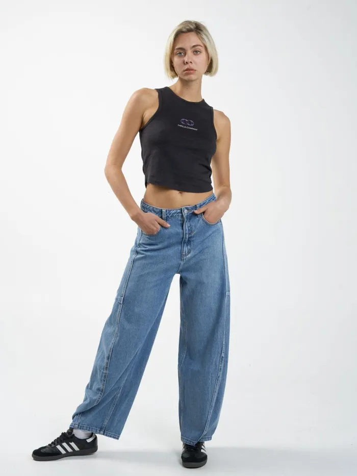 Womens Infinite Reality Hemp Curve Tank Washed Black Thrills Tops and Tees