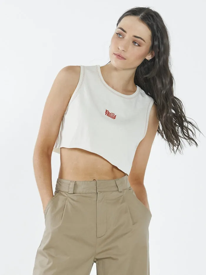 Womens Infinite Super Crop Tank Heritage White Thrills Tops and Tees