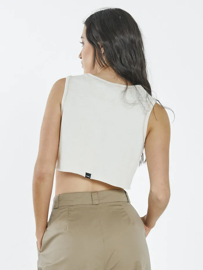 Womens Infinite Super Crop Tank Heritage White Thrills Tops and Tees