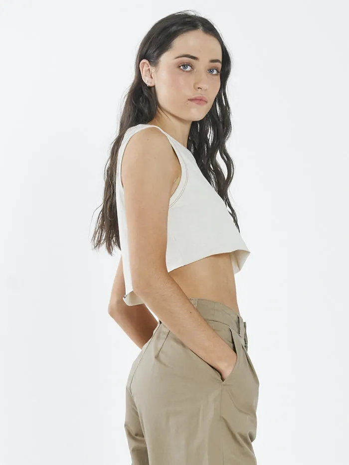 Womens Infinite Super Crop Tank Heritage White Thrills Tops and Tees