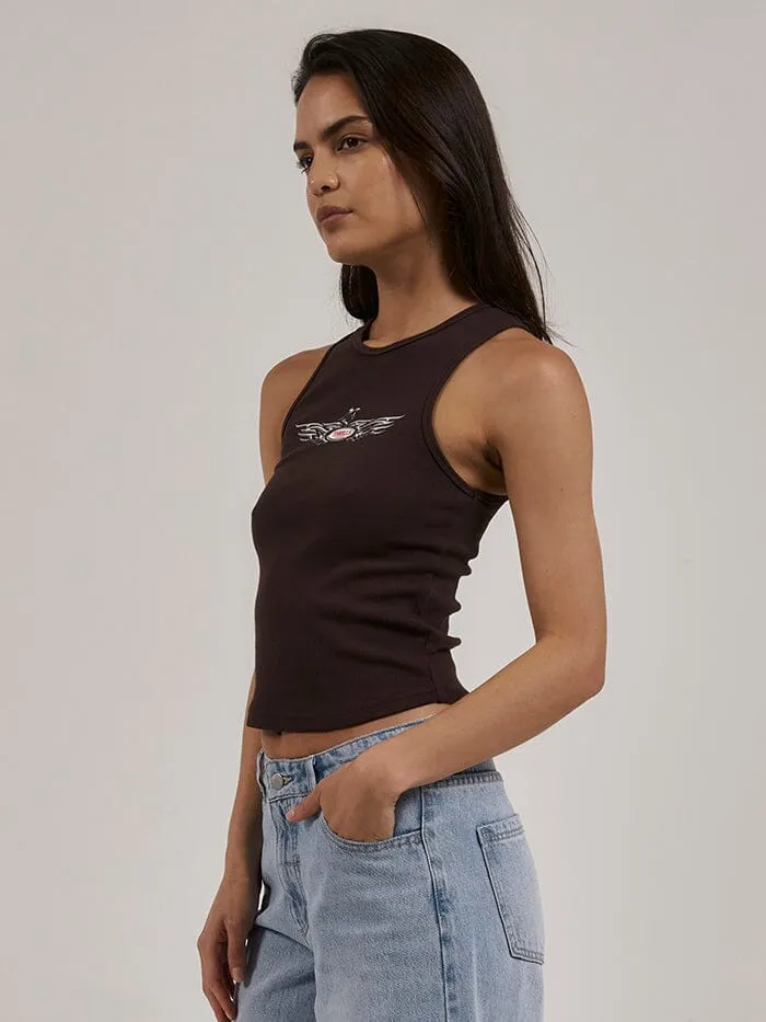 Womens Laid Back Curve Tank Postal Brown Thrills Tops and Tees