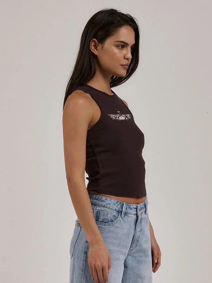 Womens Laid Back Curve Tank Postal Brown Thrills Tops and Tees