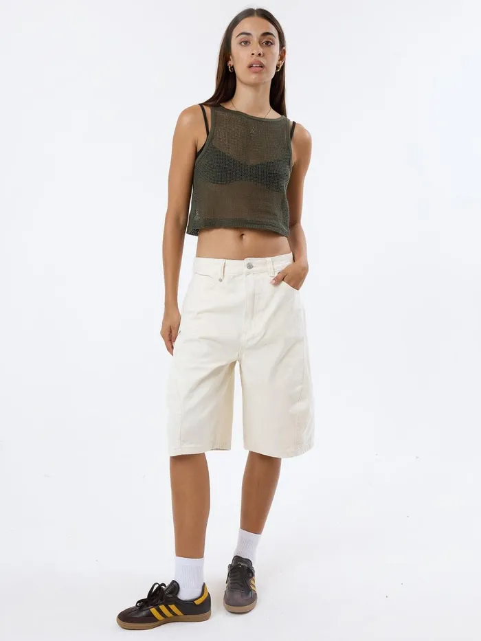 Womens Lattice Boat Neck Tank Tarmac Thrills Tops and Tees