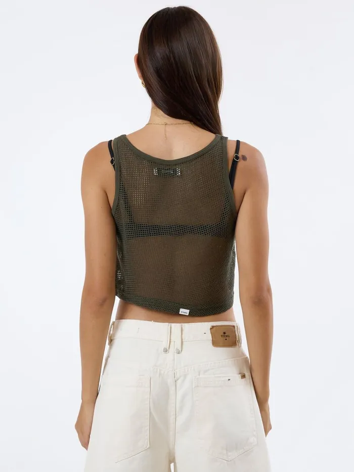 Womens Lattice Boat Neck Tank Tarmac Thrills Tops and Tees
