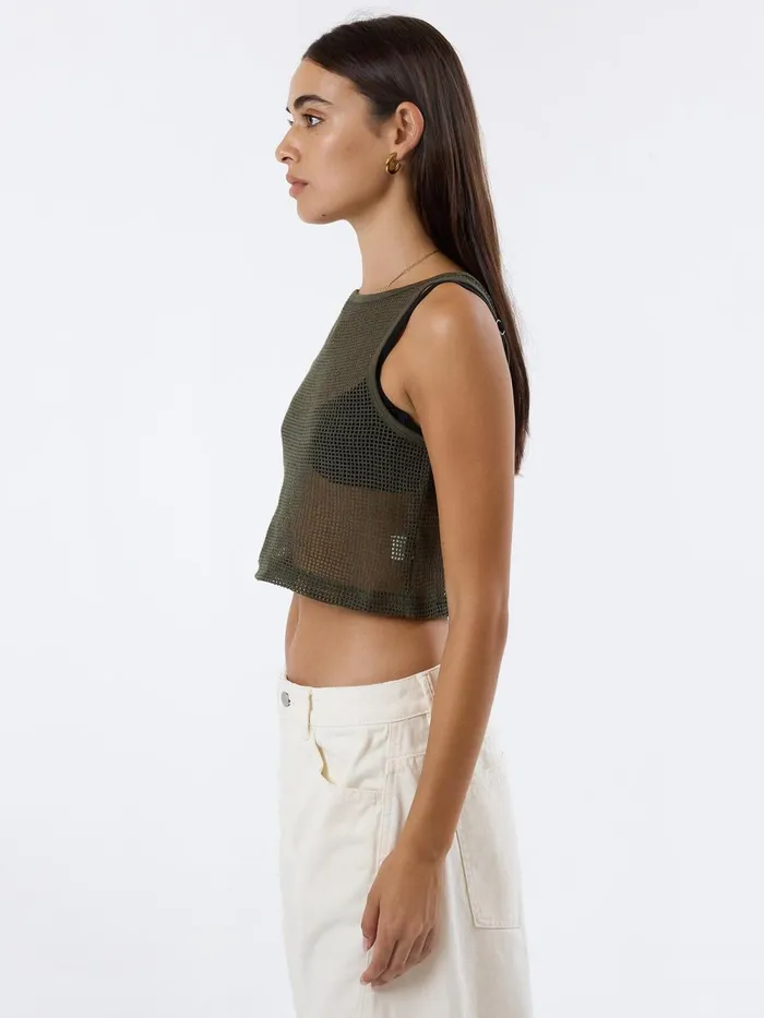Womens Lattice Boat Neck Tank Tarmac Thrills Tops and Tees