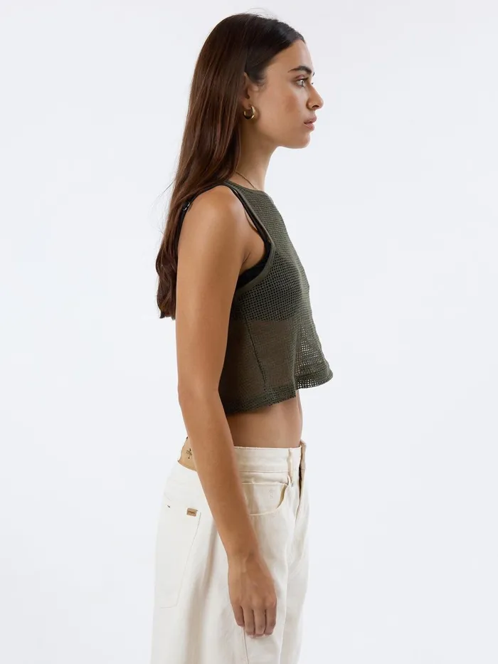 Womens Lattice Boat Neck Tank Tarmac Thrills Tops and Tees