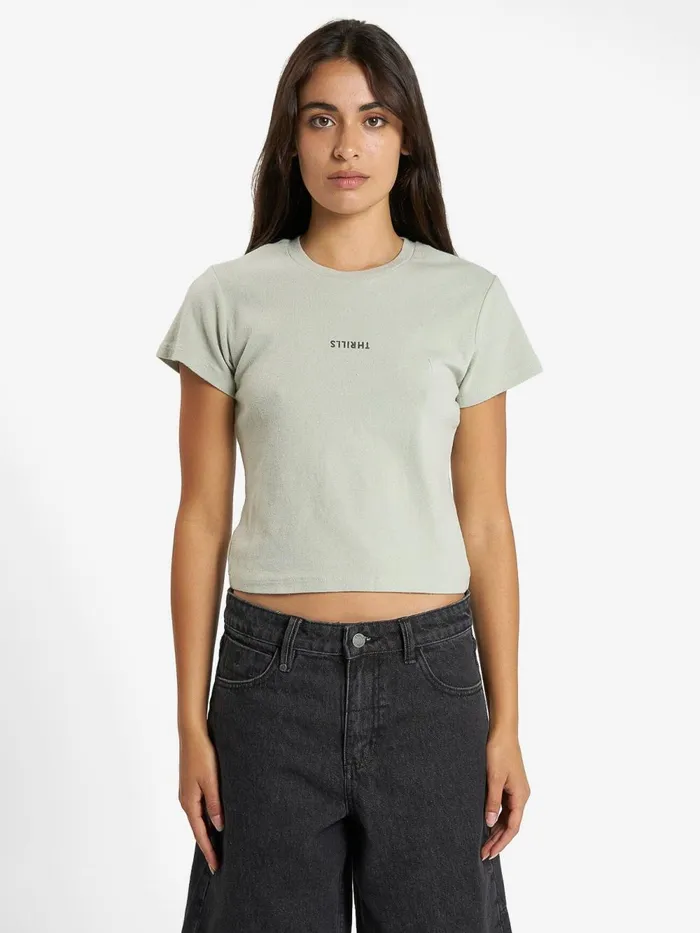 Womens Minimal Mini Tee Sage Grey Thrills Tops and Tees