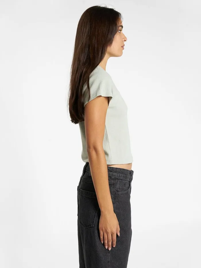 Womens Minimal Mini Tee Sage Grey Thrills Tops and Tees