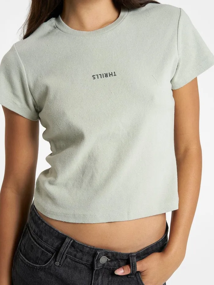 Womens Minimal Mini Tee Sage Grey Thrills Tops and Tees