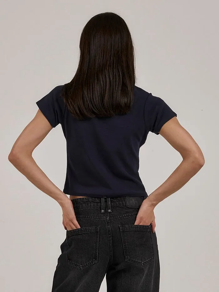 Womens Minimal Mini Tee Station Navy Thrills Tops and Tees