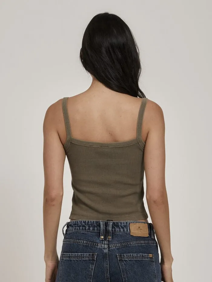Womens Minimal Rib Singlet Dune Thrills Tops and Tees