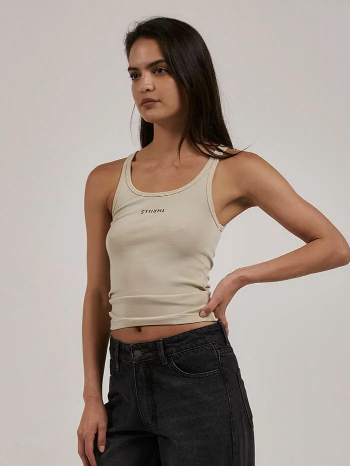 Womens Minimal Scoop Tank Oatmeal Thrills Tops and Tees