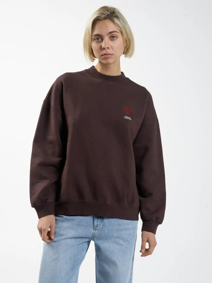 Womens Natural Occurrences Oversized Crew Chocolate Plum Thrills Sweaters and Fleece Womens Natural Occurrences Oversized Crew Chocolate Plum Thrills Sweaters and Fleece