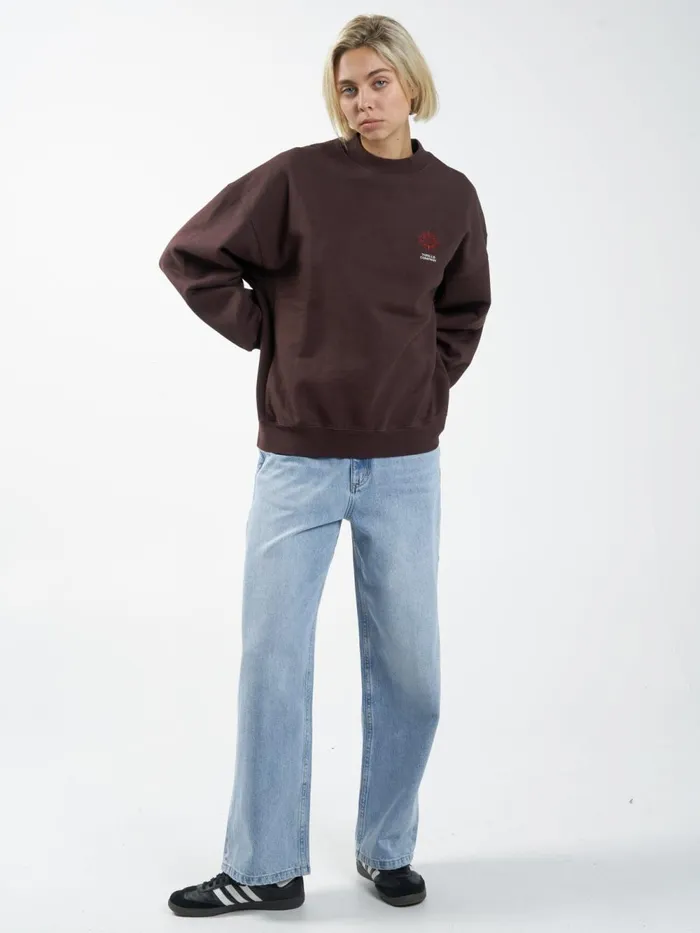 Womens Natural Occurrences Oversized Crew Chocolate Plum Thrills Sweaters and Fleece