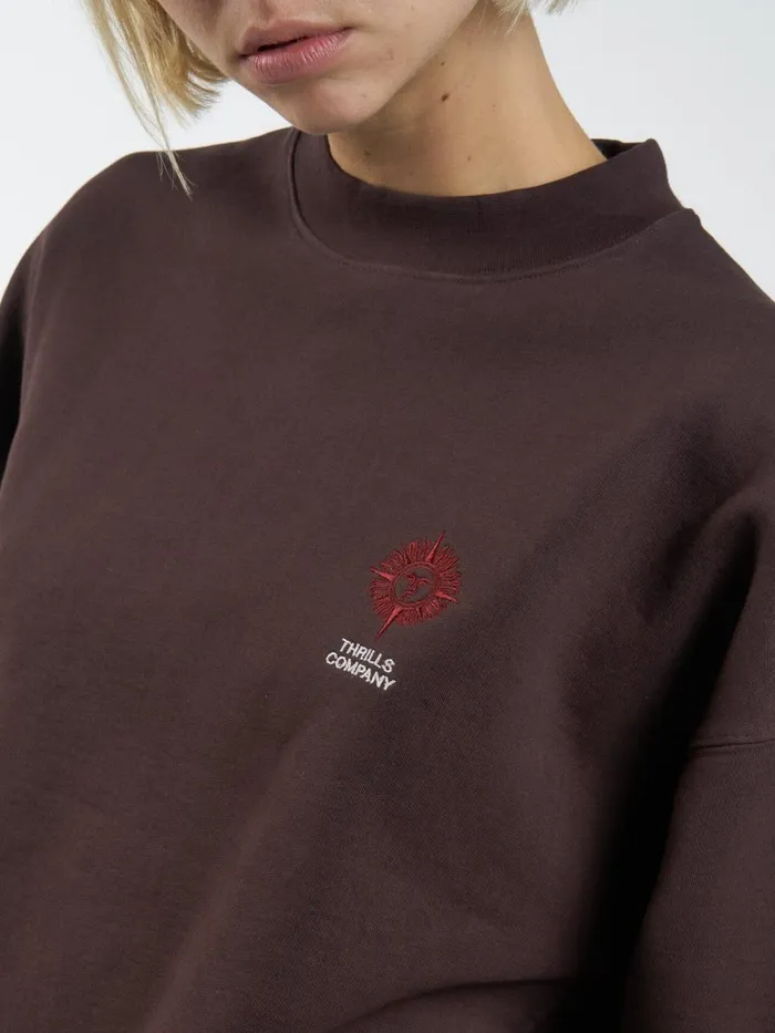 Womens Natural Occurrences Oversized Crew Chocolate Plum Thrills Sweaters and Fleece