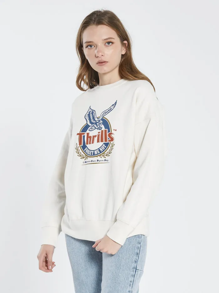 Womens Not Forgotten Slouch Crew Heritage White Thrills Sweaters and Fleece
