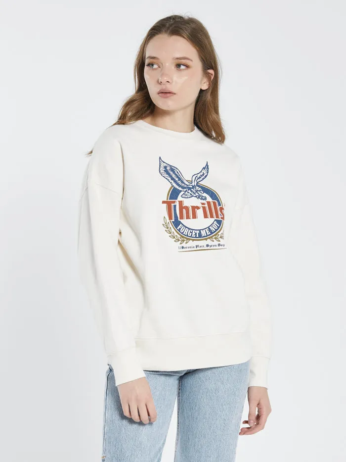 Womens Not Forgotten Slouch Crew Heritage White Thrills Sweaters and Fleece