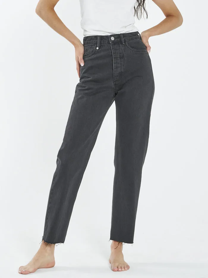 Womens Paige Jean Aged Black Thrills High Waisted Jeans
