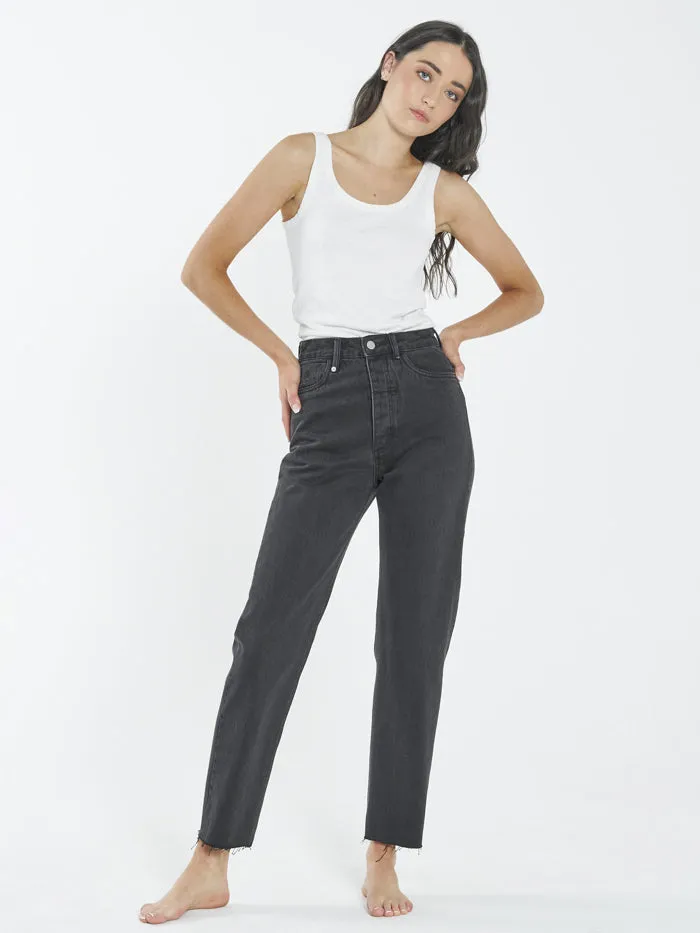Womens Paige Jean Aged Black Thrills High Waisted Jeans