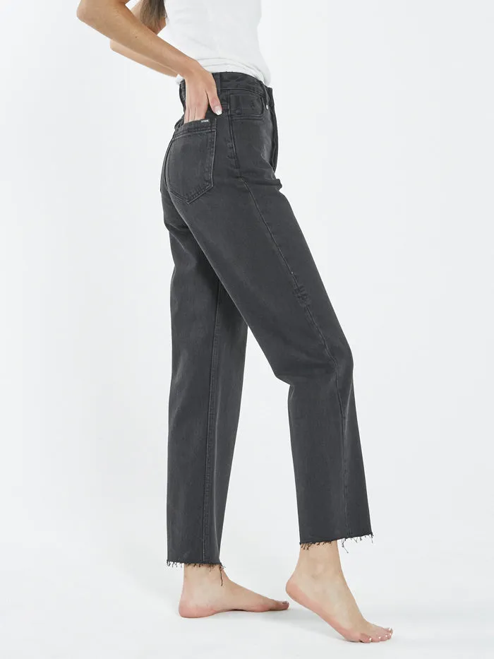Womens Paige Jean Aged Black Thrills High Waisted Jeans