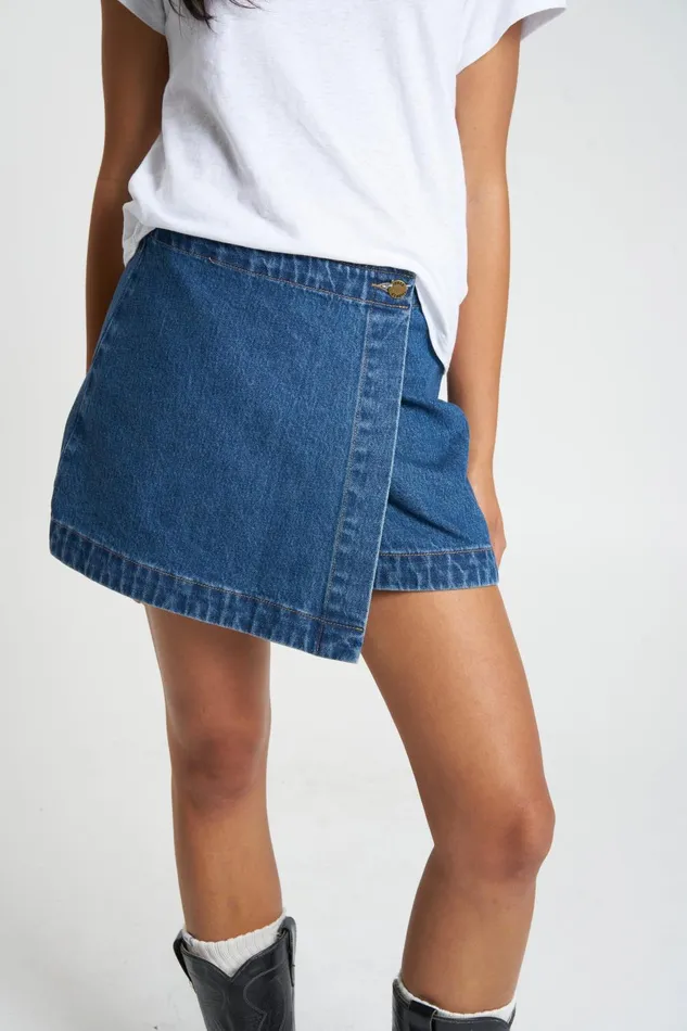 Womens Peyton Wrap Skirt Rinsed Blue Thrills Skirts
