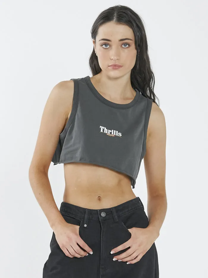 Womens Roadhouse Super Crop Tank Merch Black Thrills Tops and Tees