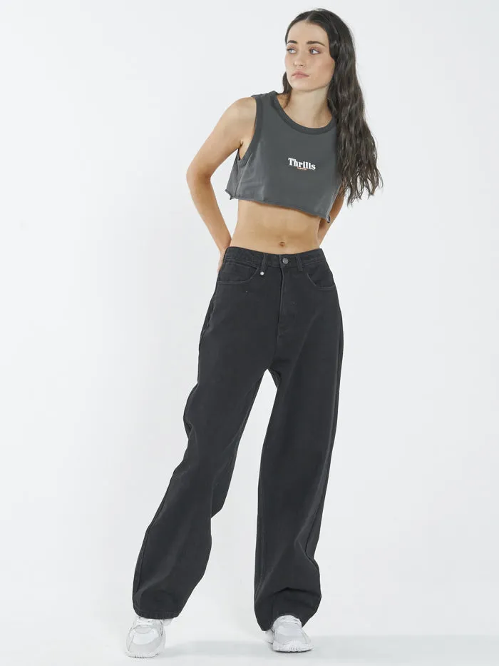 Womens Roadhouse Super Crop Tank Merch Black Thrills Tops and Tees