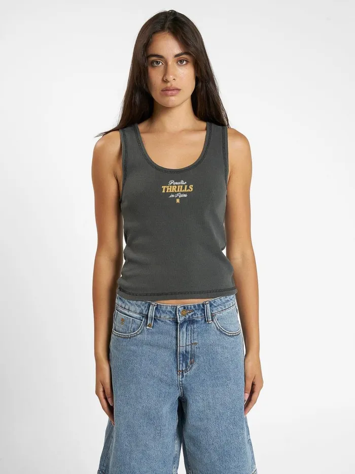 Womens Sessions Rib Singlet Merch Black Thrills Tops and Tees