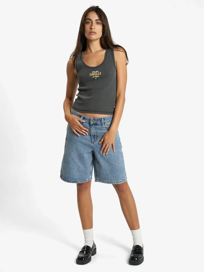 Womens Sessions Rib Singlet Merch Black Thrills Tops and Tees