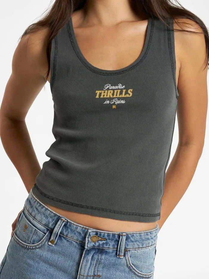 Womens Sessions Rib Singlet Merch Black Thrills Tops and Tees