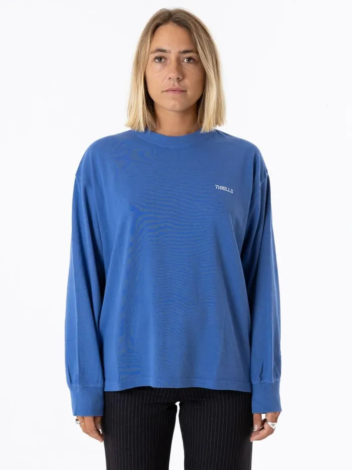 Womens Spectral Long Sleeve Oversized Tee Vintage Royal Blue Thrills Tops and Tees