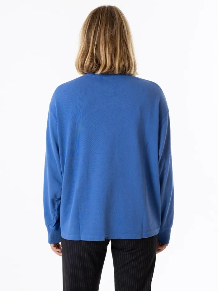 Womens Spectral Long Sleeve Oversized Tee Vintage Royal Blue Thrills Tops and Tees