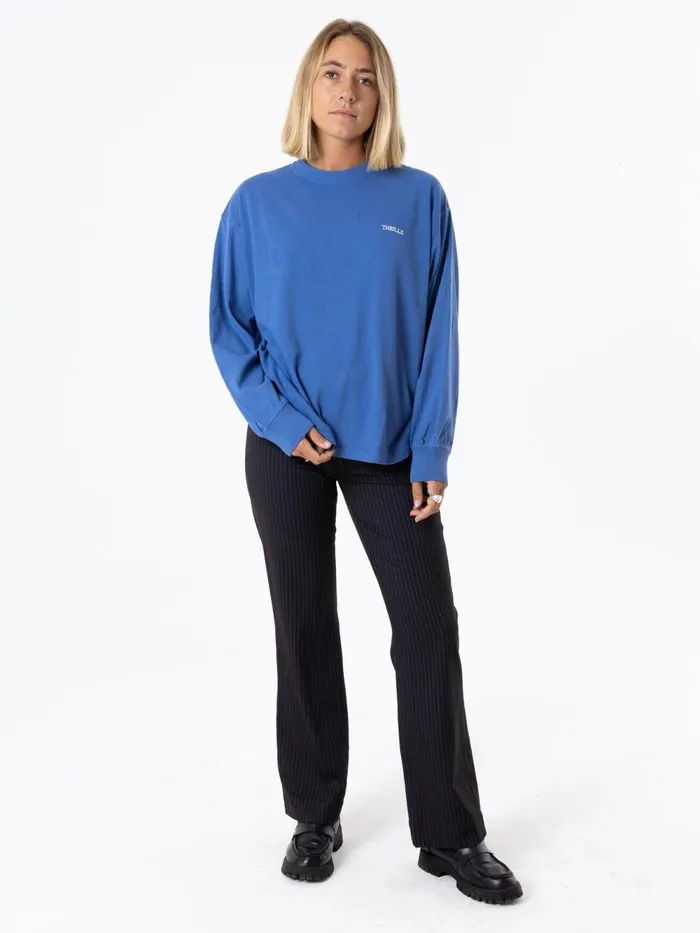 Womens Spectral Long Sleeve Oversized Tee Vintage Royal Blue Thrills Tops and Tees