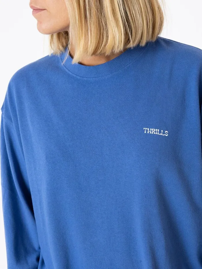 Womens Spectral Long Sleeve Oversized Tee Vintage Royal Blue Thrills Tops and Tees