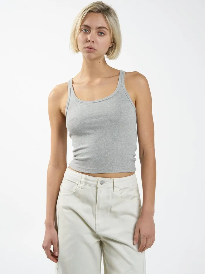 Womens Sydney Plunge Tank Grey Marle Thrills Tops and Tees