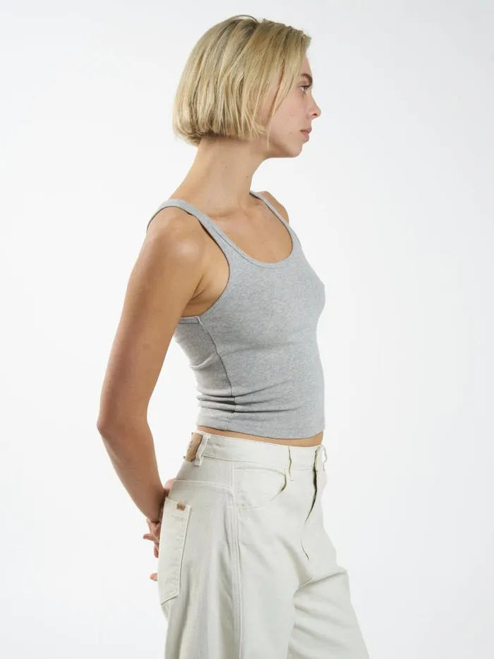 Womens Sydney Plunge Tank Grey Marle Thrills Tops and Tees