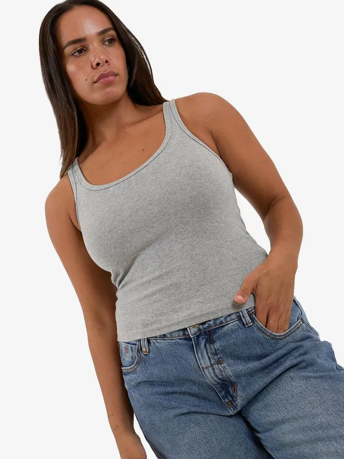 Womens Sydney Plunge Tank Grey Marle Thrills Tops and Tees