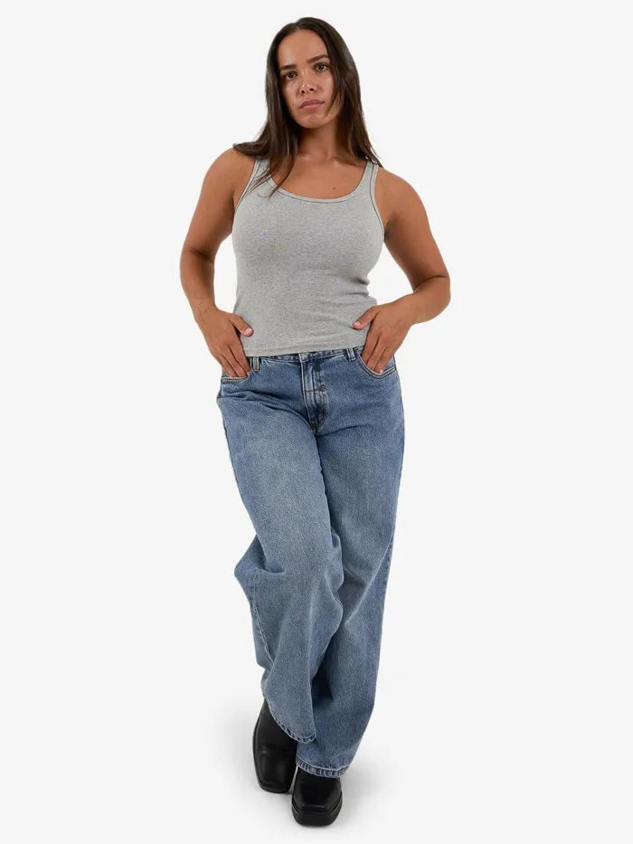 Womens Sydney Plunge Tank Grey Marle Thrills Tops and Tees