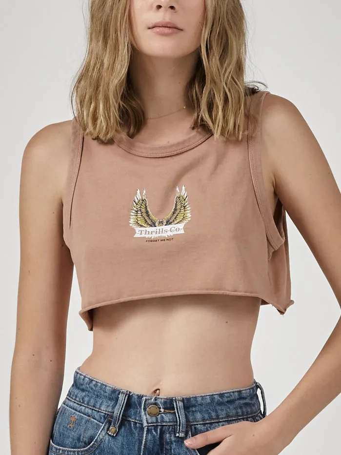 Womens Wind Beneath Super Crop Tank Cork Thrills Tops and Tees