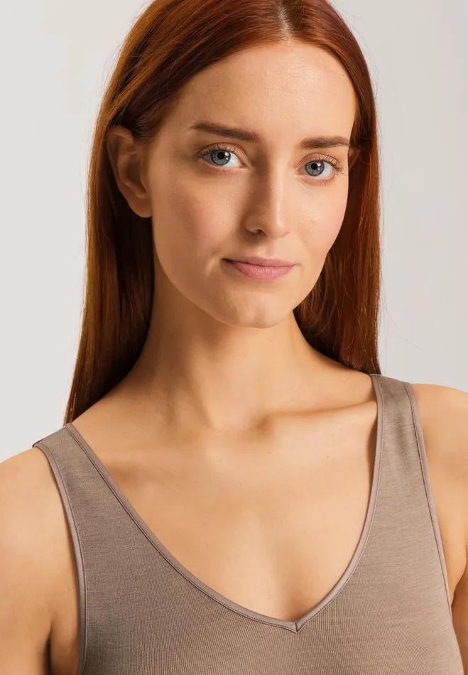 Wool And Silk VNeck Tank Top Taupe Women HANRO Tank Tops